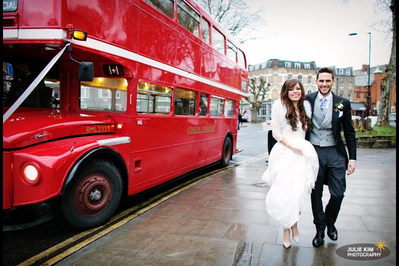 Newlywed couple who hired a redroutemaster.com bus for their wedding