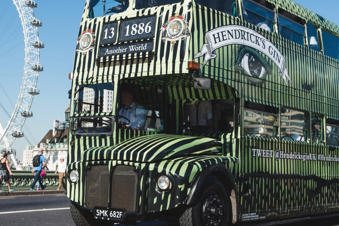Routemaster bus branded by Hendrick's Gin