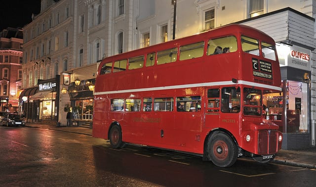 Red routemaster evening bus